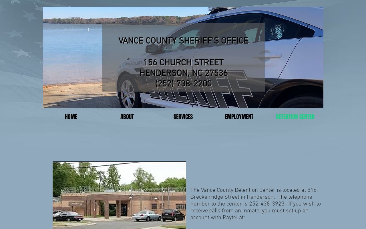 Vance County Detention Center release contact page