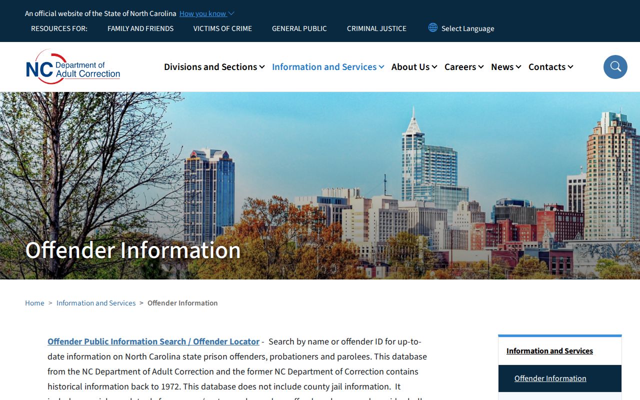 Vance County VINELink and NC SAVAN scope on the NCDAC search hub