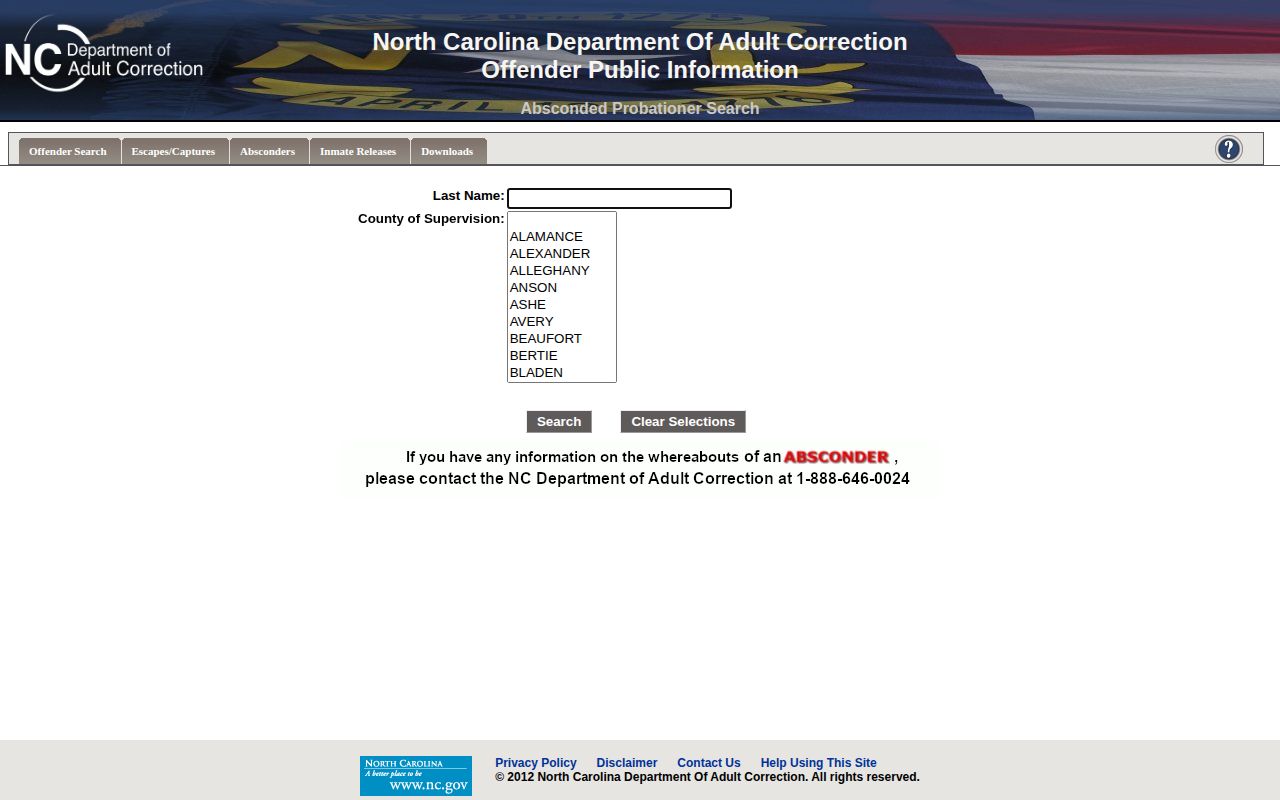 Vance County probation and parole absconder search